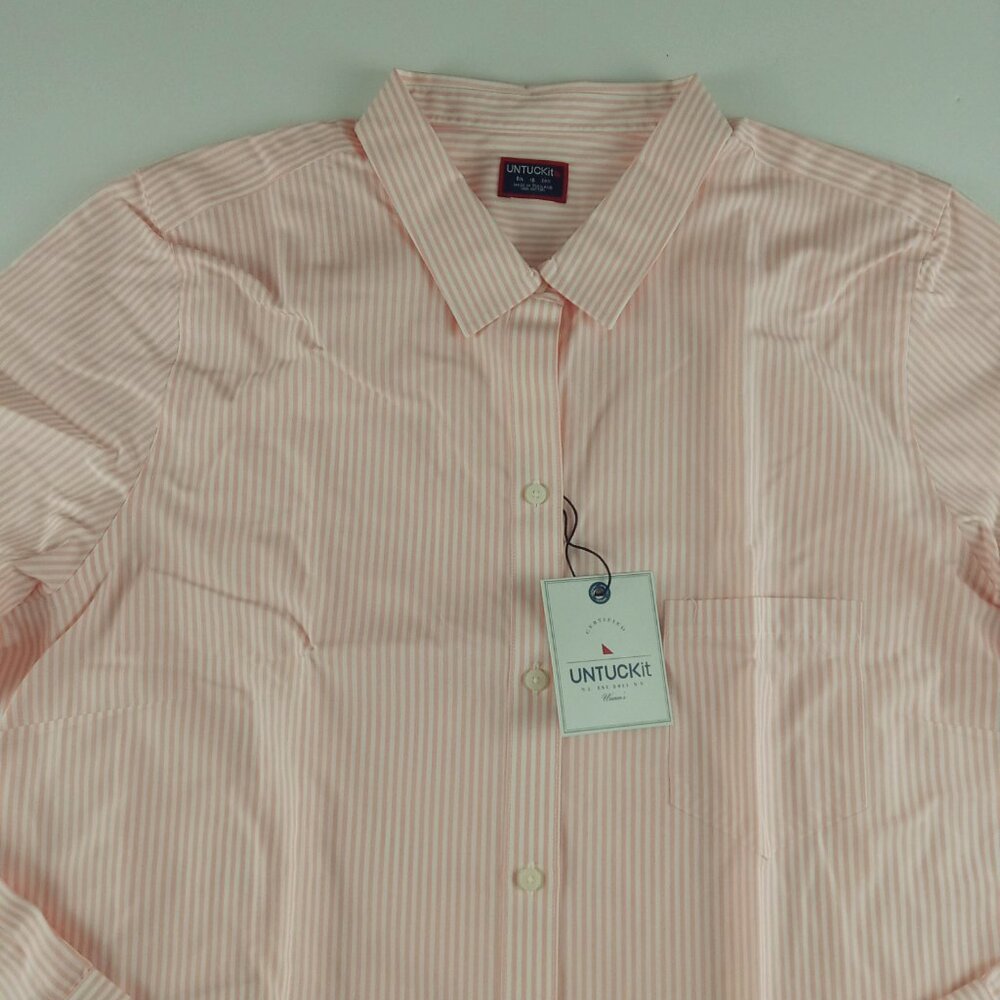 UNTUCKit Women's Marsanne Button Front Shirt Size 16 Peach White Striped - Picture 2 of 5